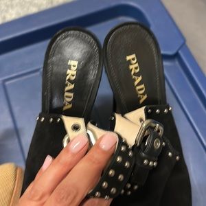 Platform Prada black suede heels. 5 inch heel with platform